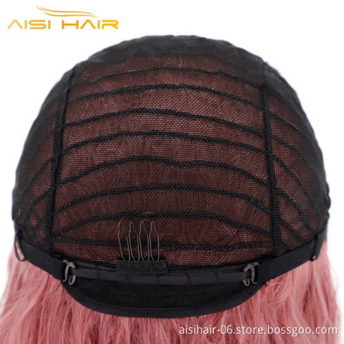 Aisi Hair Beautiful Colors Wearing Natural Long Pink Hair Wholesale Cheapest For Woman Synthetic Body Wave Small Lace Wig